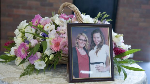 A photo of Noelene and Yvana Bischoff at a memorial for the mother and daughter who died on a holiday in Bali.