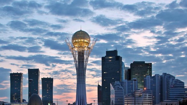 New centre of Astana, capital city of Kazakhstan, with landmark Baiterek tower.