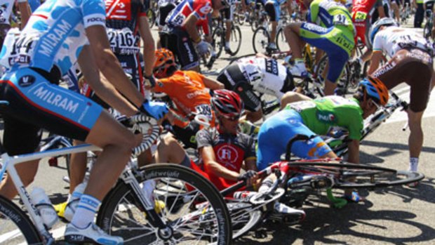 Riders crash during the Tour De France overnight.