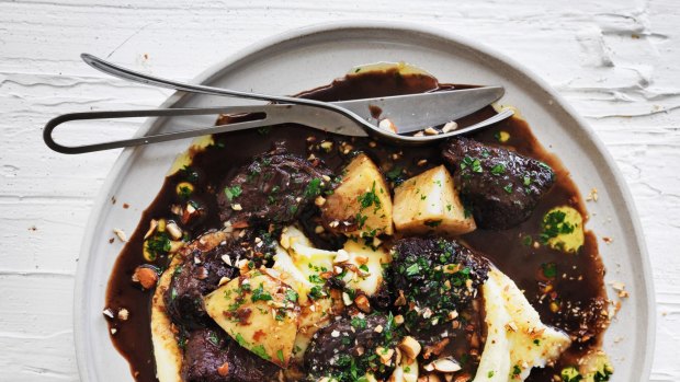 Slow braised beef with celeriac and almonds.
