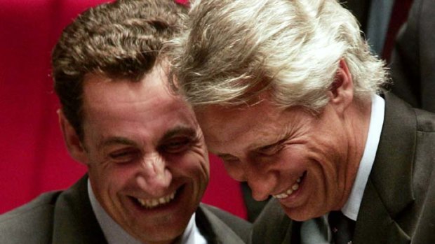 Happier times ... Nicolas Sarkozy and Dominique de Villepin at the national assembly in 2007. The pair are now at loggerheads and their enmity threatens to derail Mr Sarkozy's election campaign.