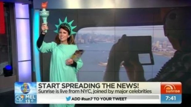 Natalie Barr as the Statue of Liberty on Tuesday.