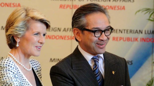 Indonesian Foreign Minister Marty Natalegawa, seen here with Julie Bishop, has told Australia's ambassador to Jakarta that using lifeboats to return asylum seekers was 'unacceptable'.