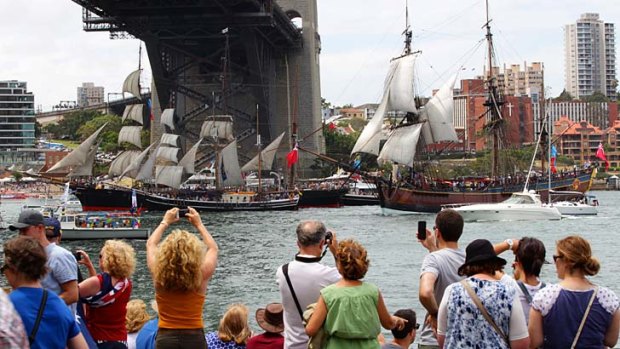 Australia celebrates around the harbour ...  spectacular tall ships pass by.
