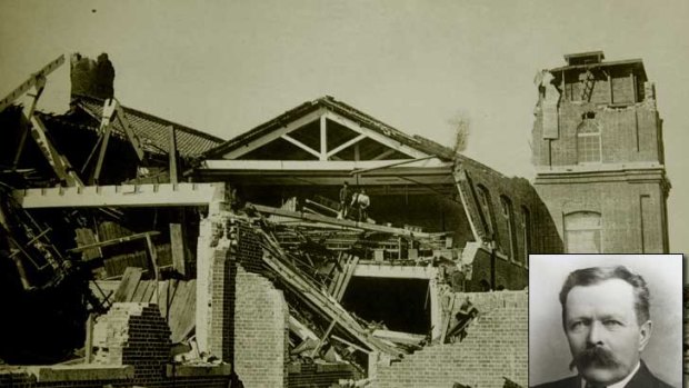 A picture taken by John Milne (inset) of the Great Earthquake of Japan in 1891.