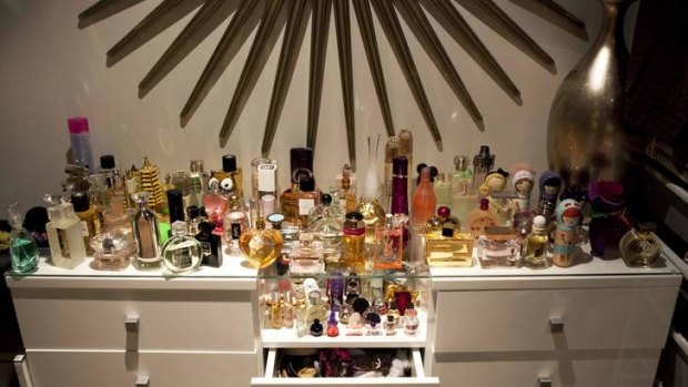 Rows of perfumes found in the Southbank apartment of alleged brothel syndicate leader Mae Ja Kim.