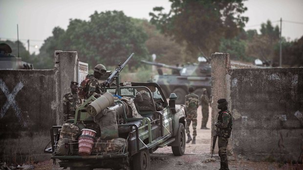 Senegal soldiers providing security at their gathering point on the Gambia boarder with Senegal at the town of Karang, Senegal.