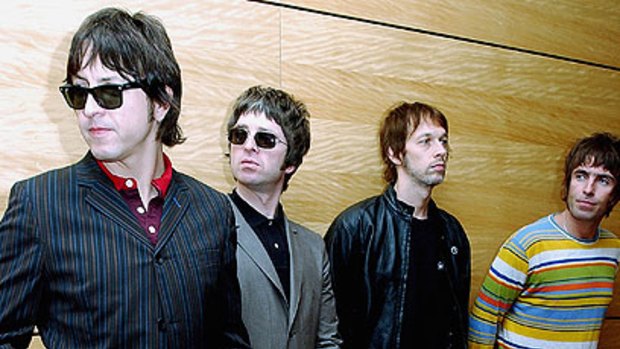 Definitely not maybe ... Noel Gallagher, pictured second from left with the members of Oasis, has announced he is quitting the band after a fight with his brother Liam (far right).