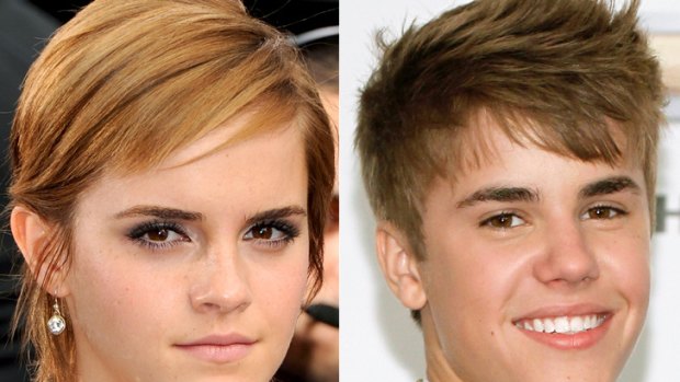 Spot the difference ... Emma Watson and Justin Bieber set the year's hair trends.