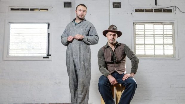 Anthony Gooley (right) who plays George pictured with Andrew Henry (left) who plays Lennie in the stage production of the classic <i>Of Mice and Men</i> at the Seymour Centre. 