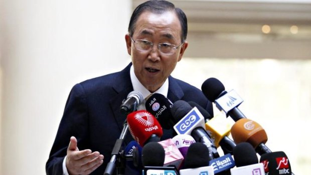 United Nations Secretary-General Ban Ki-moon speaks in Cairo. 