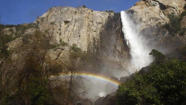 Bridalveil Fall in Yosemite Valley at Yosemite National Park in California.