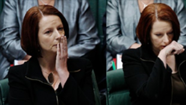 An emotional Prime Minister Julia Gillard after delivering a Motion of Condolence for the victims of the summer's natural disasters.