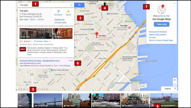 A screenshot purporting to be of the new Google Maps interface.