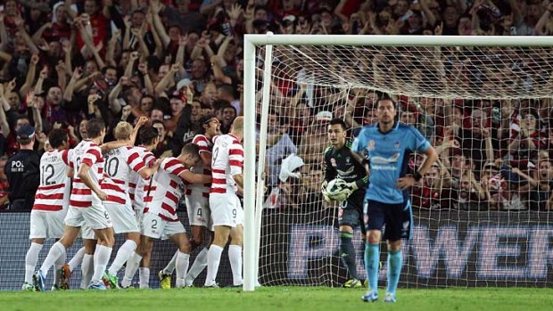 Derby desolation &#8230; Western Sydney Wanderers moved into fourth place and secured local bragging rights with their 2-0 victory on Saturday night over Sydney FC at Allianz Stadium. The Sky Blues are now anchored at the bottom of the table.