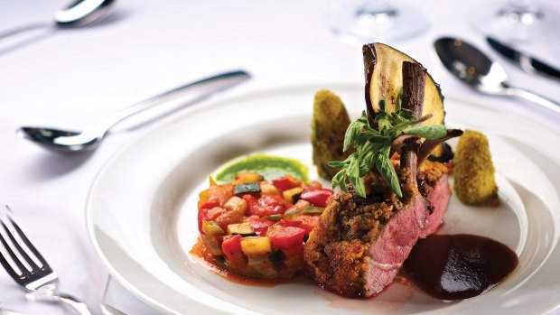 Crusted rack of lamb is served for dinner on  an Avalon cruise.