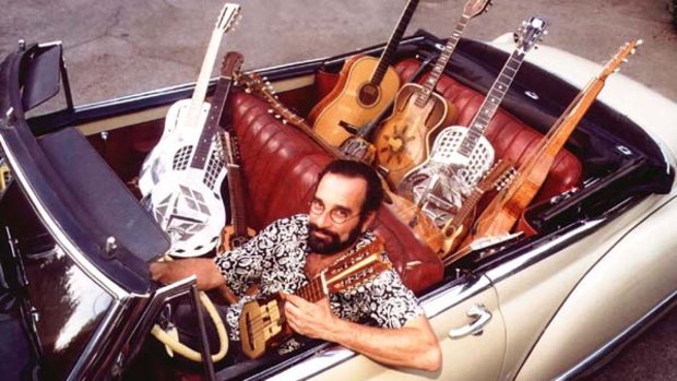 Bob Brozman with his quiver of stringed instruments.