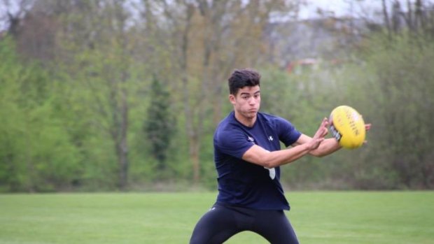 Melbourne father-son prospect Billy Stretch trains with the AIS-AFL Academy at the Harrow School in London.