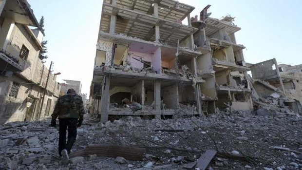 A building destroyed during last week's Syrian Air force air strike in Mleha suburb of Damascus.