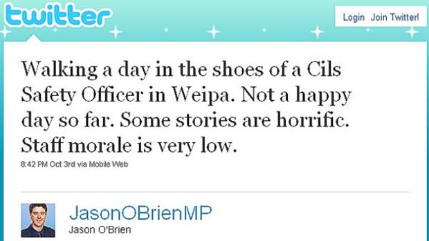 Member for Cook Jason O'Brien's tweet about his work experience with a child safety officer.