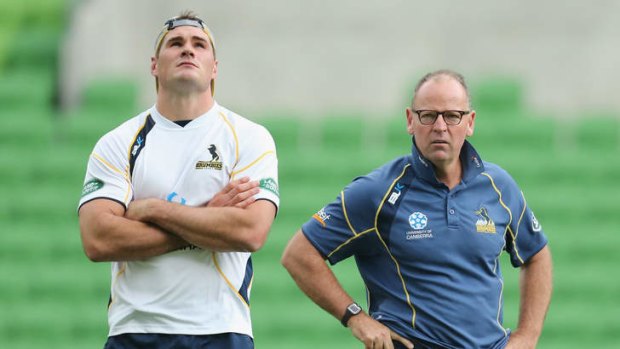 Ben Mowen and coach Jake White of the Brumbies.