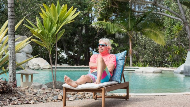 Sir Richard Branson relaxes at Makepeace Island, Noosa.