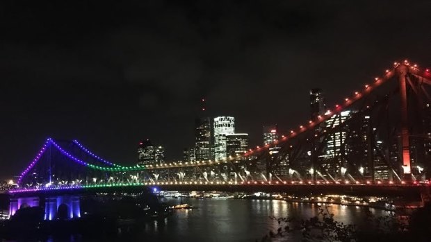 Brisbane's Story Bridge was in a rainbow hue as night fell after news of the shooting at the gay club in Orlando.