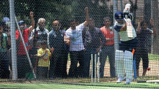 Little Master class: Tendulkar is watched by fans in Canberra during his last tour of Australia in 2011.