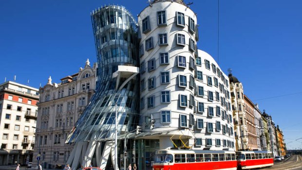 Perspective: The Dancing House, an example of contemporary architecture in Prague.