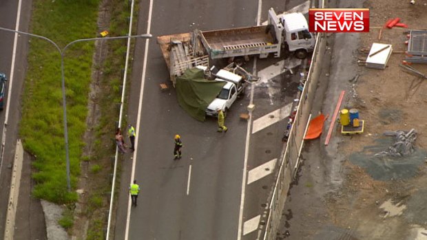 Emergency crews at the scene of a crash on the Western Freeway.