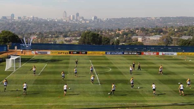 The Socceroos squad trains at St Stithians College in Johannesburg on Friday, close to where they will play Denmark and the US in their final warm-up matches before the World Cup starts.