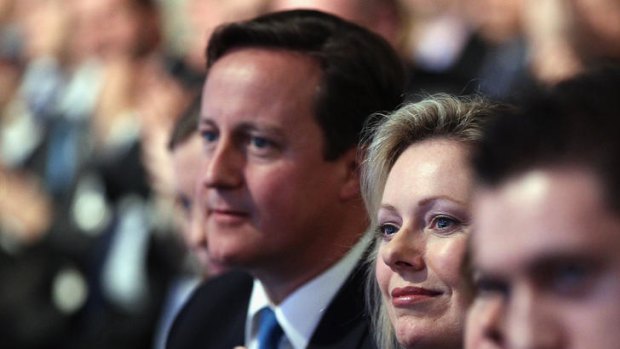 Quandary &#8230; the Prime Minister, David Cameron, and Ffion Hague listen to the speech of the Foreign Secretary, William Hague, at the Conservative Party conference.