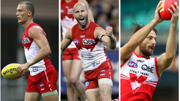 So close &#8230; Swans stalwarts Ted Richards, Jarrad McVeigh and Nick Malceski are yet to realise grand final triumph.