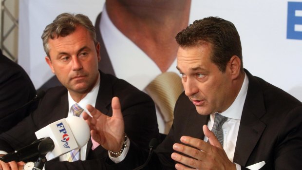 Norbert Hofer, left, and Heinz-Christian Strache, head of Austria's Freedom Party.