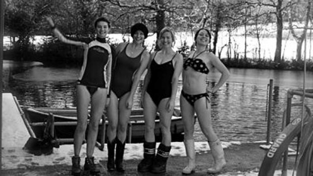 Ice maidens ... Mary (second from right) and friends get setto swim.