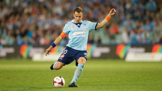 In the groove: Alessandro Del Piero of Sydney FC takes a penalty kick against Melbourne Victory.