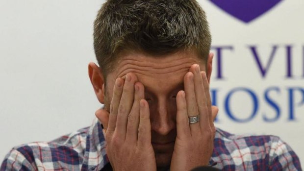 Overwhelmed: Australian cricket captain Michael Clarke over Phillip Hughes' death in November.