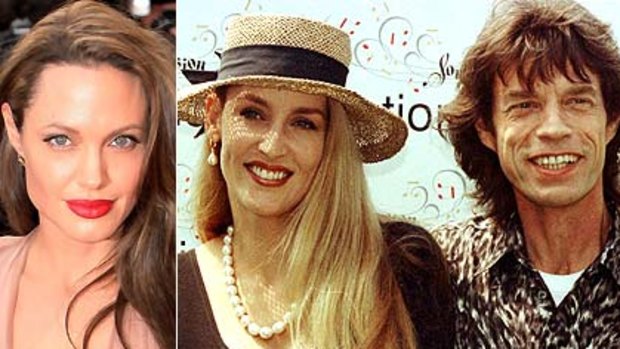 Rocking revelation ... Angelina Jolie, left, allegedly had an affair with Mick Jagger when he was married to Jerry Hall.
