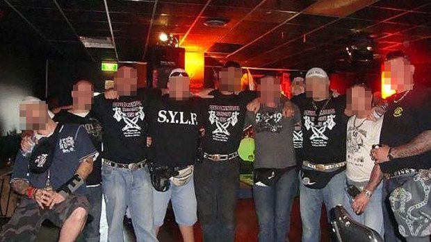 A night out for members of the Finks bikie gang, caught in this shot posted on Facebook by a would-be member.