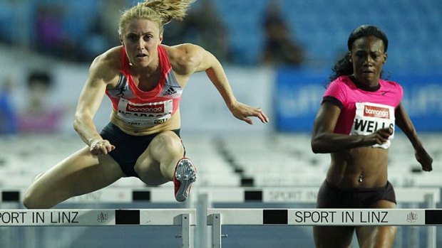 Sally Pearson on her way to victory in the 100 metres hurdles at the "Gugl" Track and field meeting in Linz, Austria.