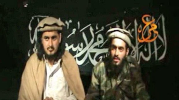 Powerful recruiting tool ... a Taliban video shows Hakimullah Mehsud and Humam Khalil Abu-Mulal al-Balawi.