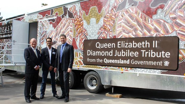 Diamond Jubilee Partnerships chairman Dr Neil Conn OA, QAIHC's Selwyn Button and Health Minister Lawrence Springborg with the Indigenous Diabetes Eyes and Screening van.