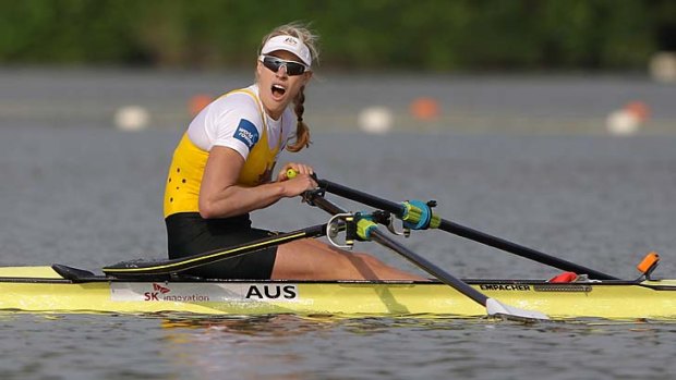 Going solo: Kim Crow wins the women's single sculls at the world championships.