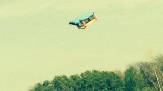 Bouncy castle in flight over New York State.