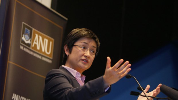 Climate Change Minister Penny Wong speaks at a climate change conference at the ANU in Canberra on Monday.