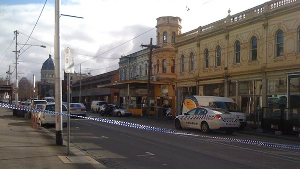 Police at the scene of the Gertrude Street crash in Fitzroy.