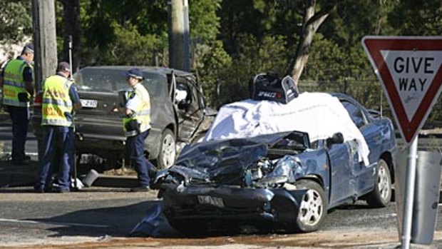 The scene of this morning's crash at Frankston in which one man was killed.