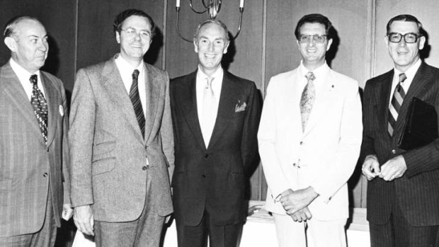 Lobbyist: Des Foster, right, with from left, Ken Archer, Tony Staley, Bruce Gyngell and Bruce Rogerson.