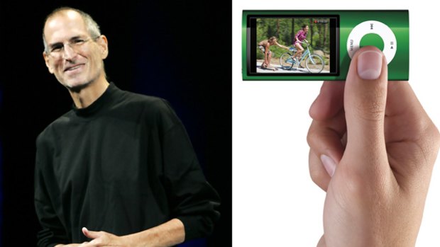 Apple CEO Steve Jobs smiles at an Apple event in San Francisco, where he launched Apple's new video-enabled iPod Nano.