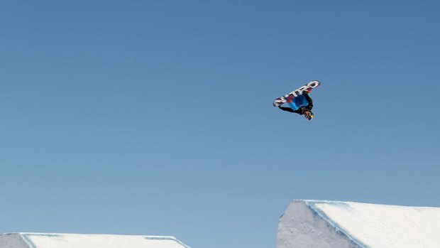 Taking off ... Dimi de Jong of the Netherlands competes in the Mens Snowboard Slopestyle at the Winter Games event in Wanaka.